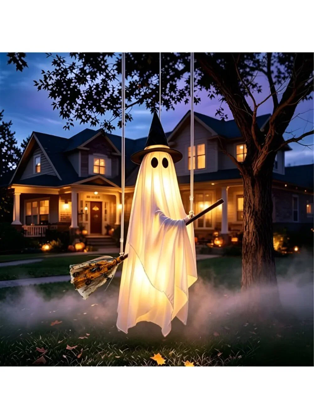 Halloween Ghost Decorations Outdoor with Witch Hat and Detachable Broom